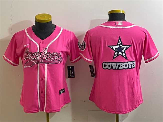 Women%27s Dallas Cowboys Pink Team Big Logo With Patch Cool Base Stitched Baseball Jersey(Run Small)
